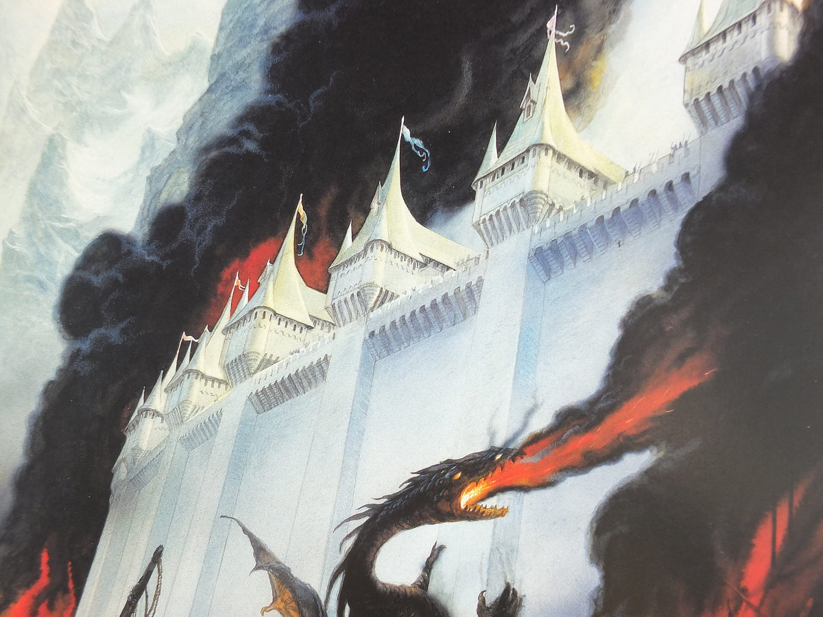 1999 Tolkien Silmarillion Poster, The Fall of Gondolin, by John Howe, Middle Earth pre Lord of the Rings, print wall art decor