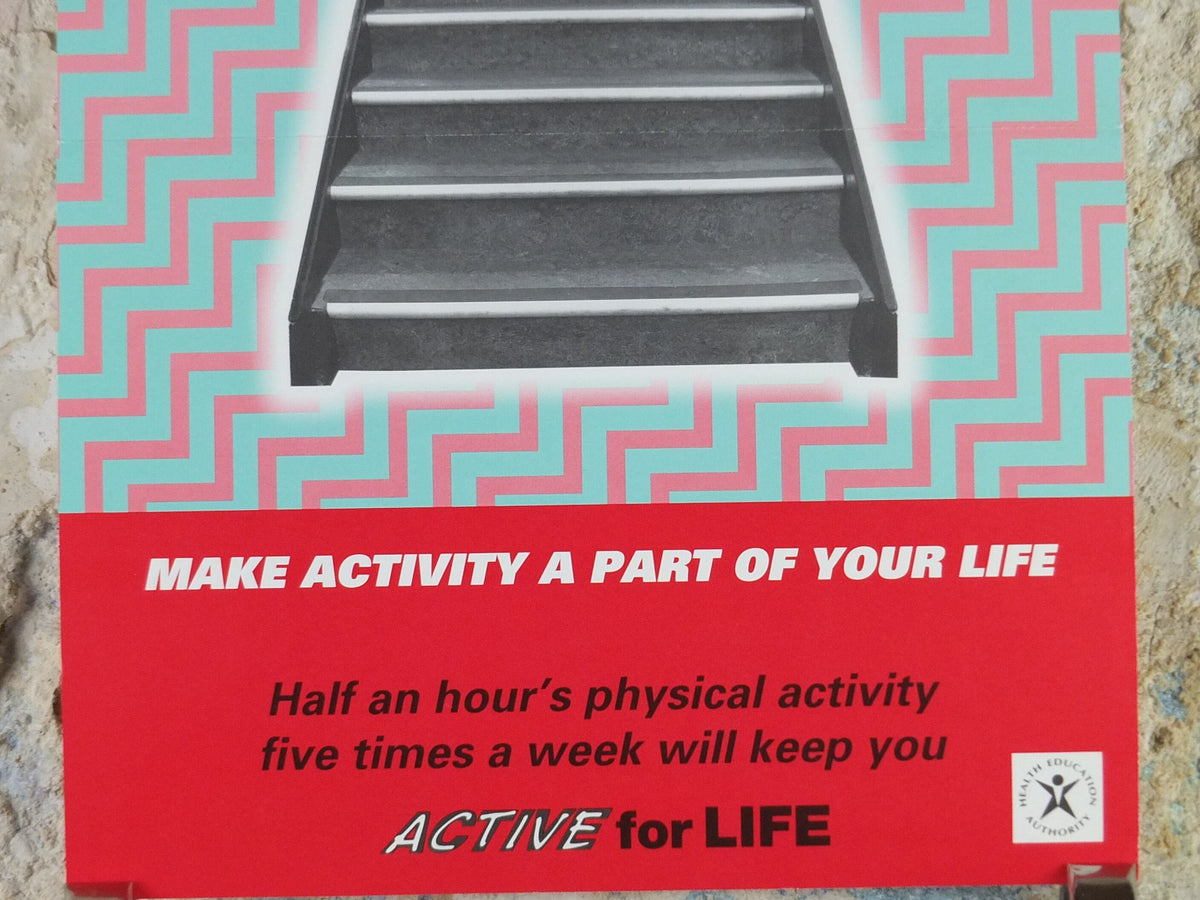 1990s Step Aerobics Poster, Active for Life, Health Education Authority for healthy lifestyle, fitness advertising print wall art decor