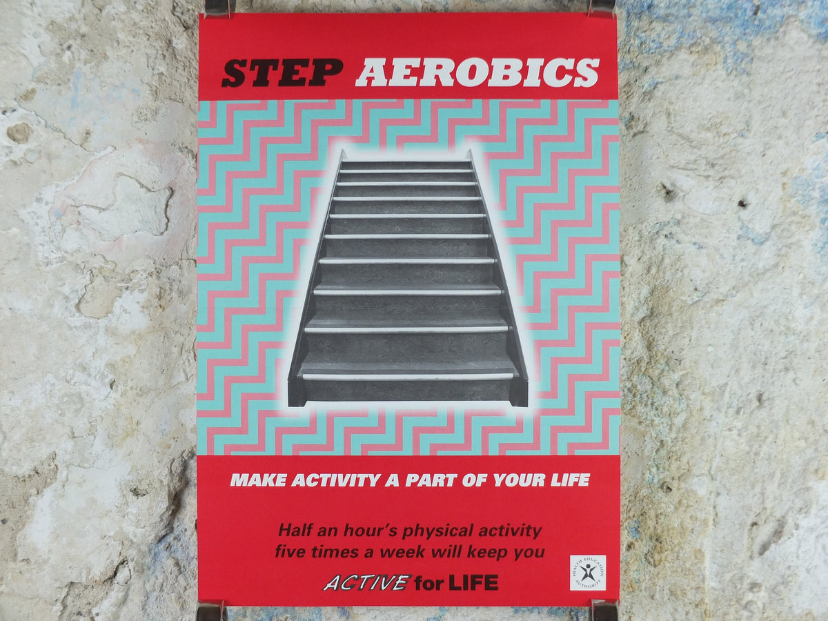 1990s Step Aerobics Poster, Active for Life, Health Education Authority for healthy lifestyle, fitness advertising print wall art decor