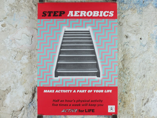 1990s Step Aerobics Poster, Active for Life, Health Education Authority for healthy lifestyle, fitness advertising print wall art decor