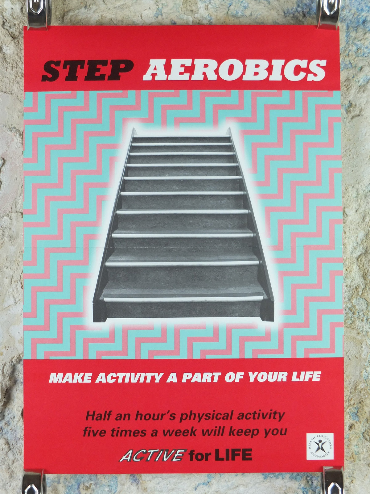 1990s Step Aerobics Poster, Active for Life, Health Education Authority for healthy lifestyle, fitness advertising print wall art decor