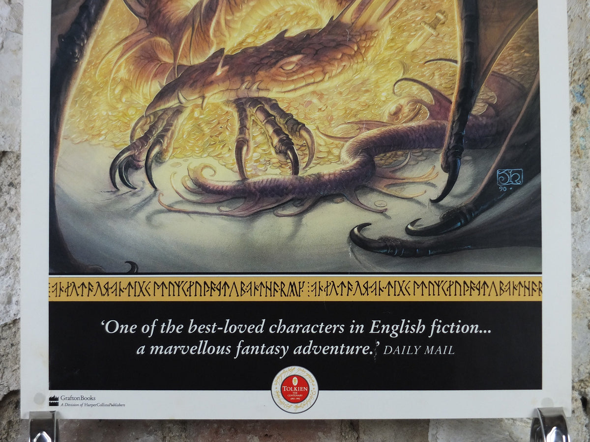 1992 Vintage Tolkien Centenary The Hobbit Poster, Smaug and the dragon hoard, Lonely Mountain, John Howe, illustration print wall art decor