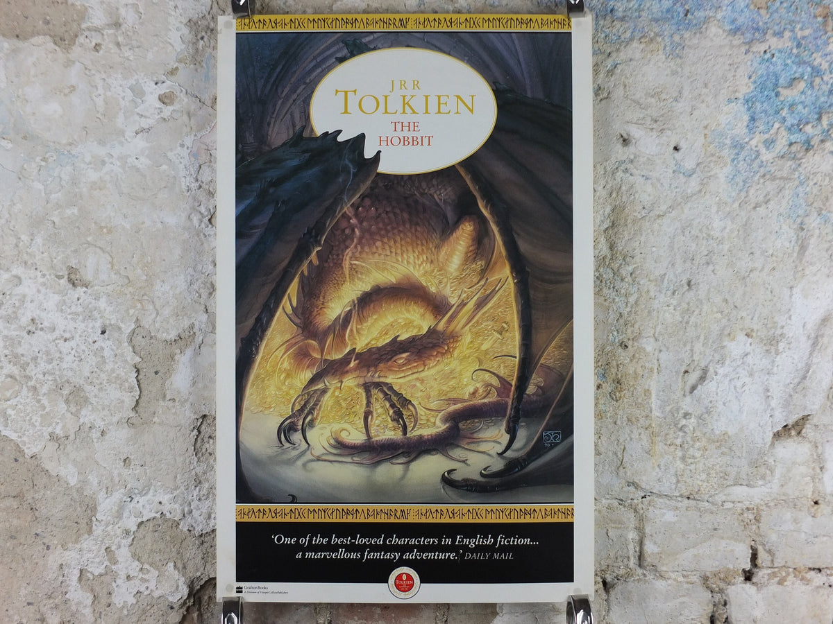 1992 Vintage Tolkien Centenary The Hobbit Poster, Smaug and the dragon hoard, Lonely Mountain, John Howe, illustration print wall art decor