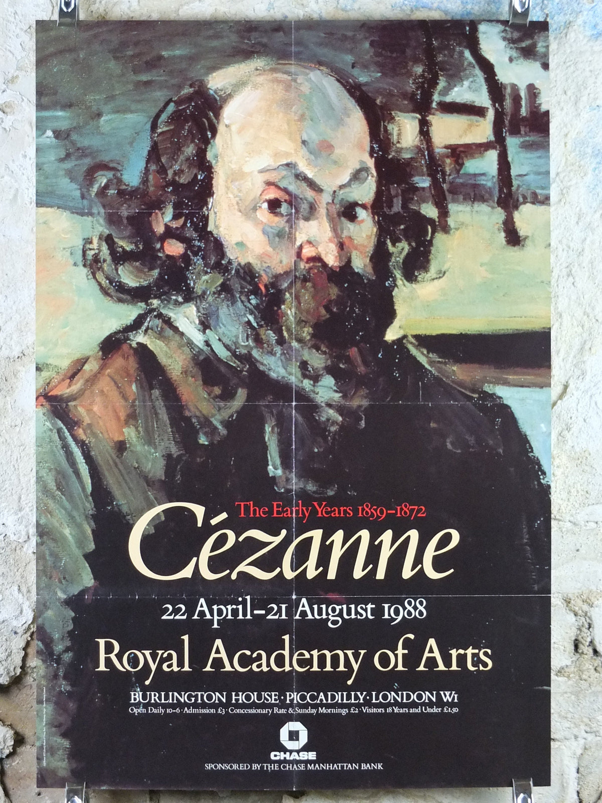 1988 Cezanne Poster, Self Portrait from 1872, Royal Academy of Arts, impressionists, artist gallery exhibition wall art decor
