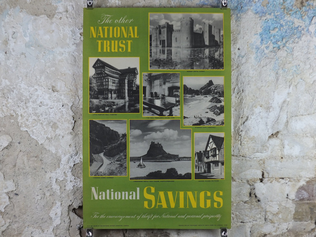 1948 Original National Savings Poster, The National Trust, Bodium Castle, Cheddar Gorge, Lindisfarne Castle, England, wall art retro decor