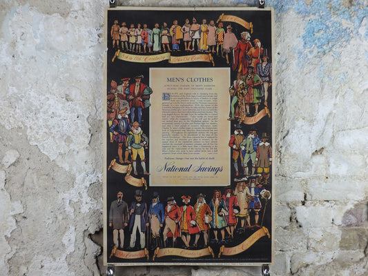 1948 Original National Savings Poster, historical costumes, mens fashion through the years, England, wall art retro decor
