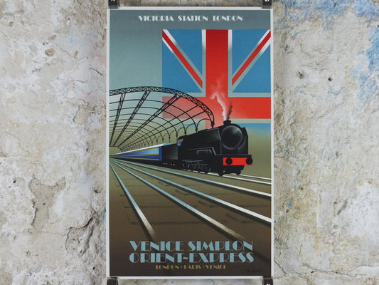 Original Venice Simplon Orient Express Poster, Victoria Station by Fix Masseau, 1985 limited edition of 200, train, art deco, wall art decor