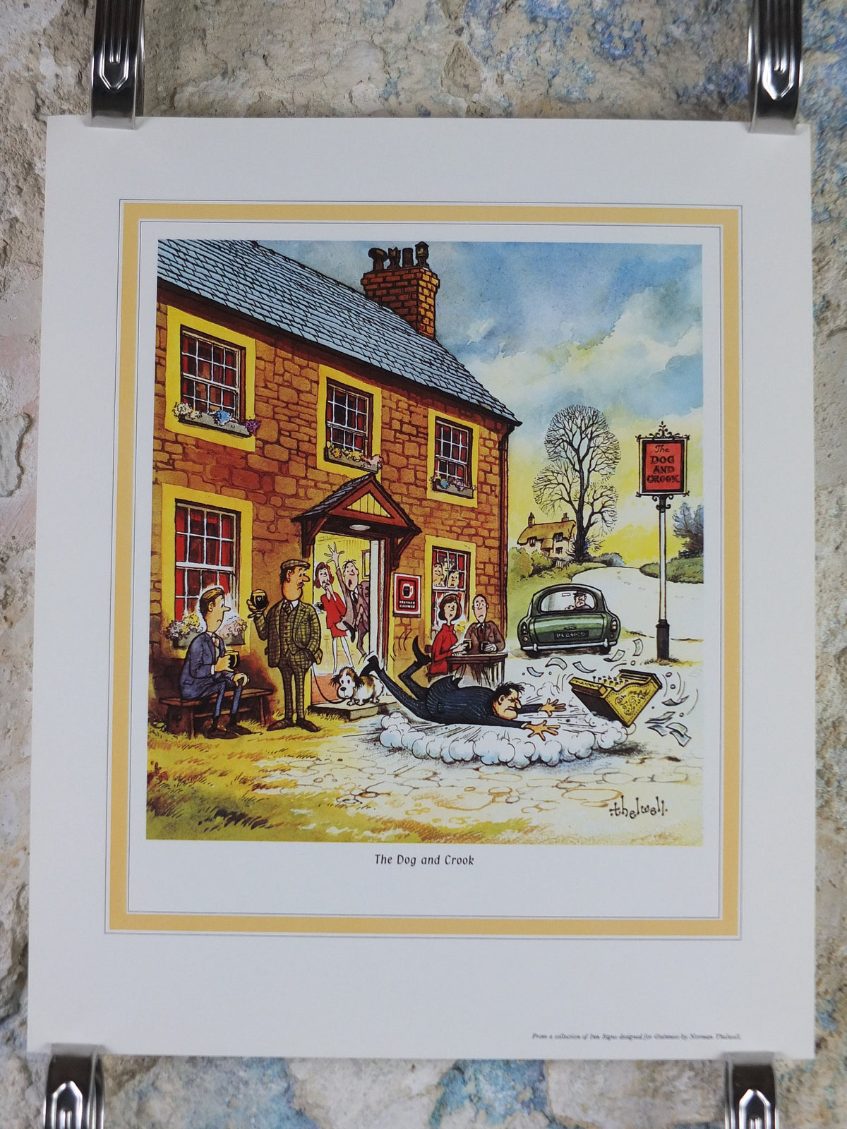 1974 Original Vintage Guinness Poster, The Dog and Crook, by Norman Thewell, pub lovers, advertising ale Irish stout print, wall art retro