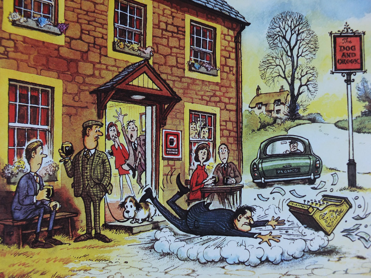 1974 Original Vintage Guinness Poster, The Dog and Crook, by Norman Thewell, pub lovers, advertising ale Irish stout print, wall art retro