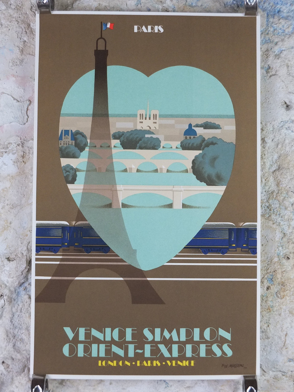 Original Venice Simplon Orient Express Poster, Paris Fix Masseau, Eiffel Tower 1985 limited edition of 200, train, art deco, wall art decor