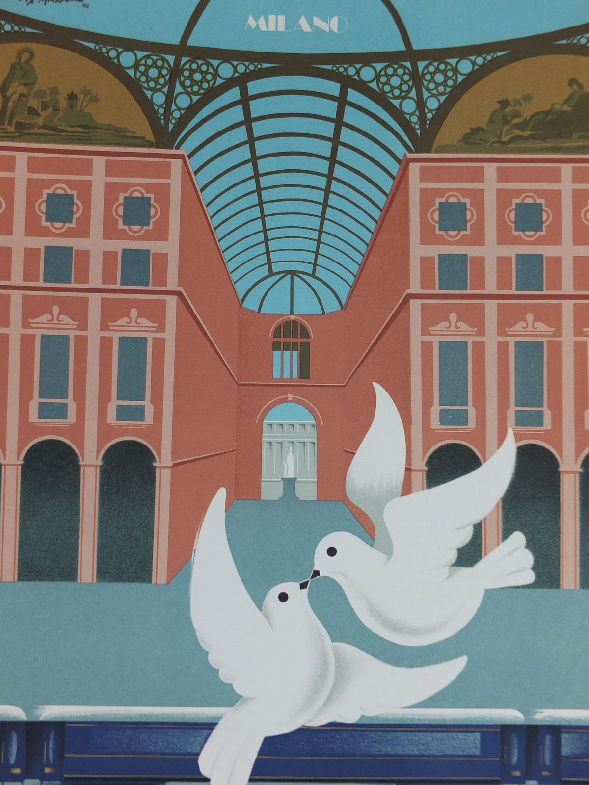 Original Venice Simplon Orient Express Poster, Milan by Fix Masseau, Doves, 1985 limited edition of 200, train, art deco, wall art decor