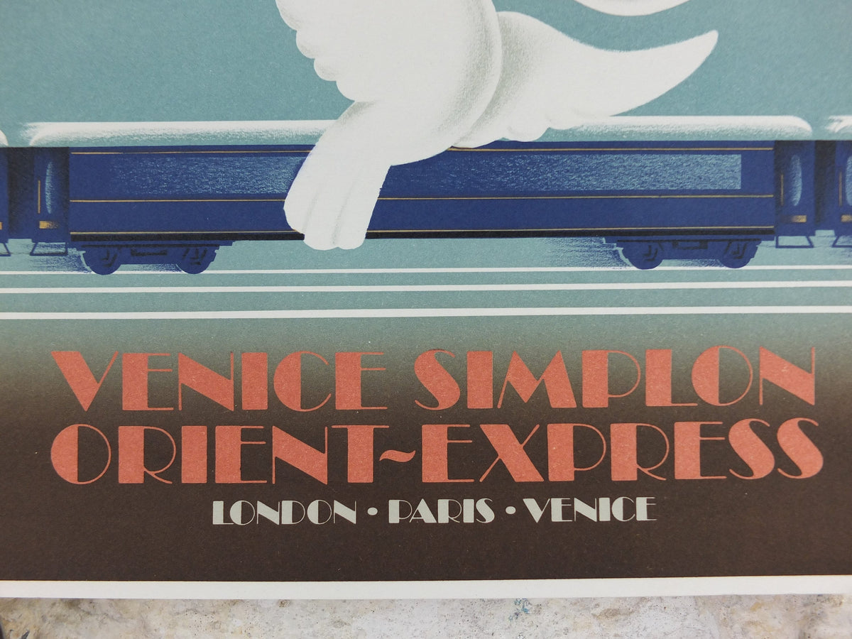 Original Venice Simplon Orient Express Poster, Milan by Fix Masseau, Doves, 1985 limited edition of 200, train, art deco, wall art decor
