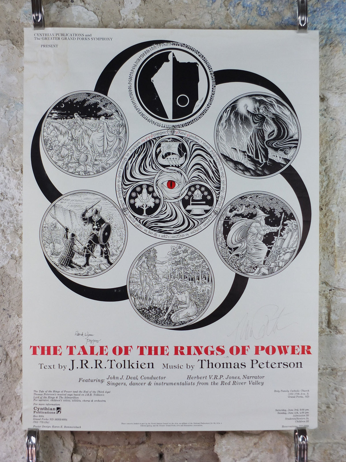 1988 Lord of the Rings Poster, The Rings of Power signed by Thomas Peterson and Patrick Wynne, J.R.R. Tolkien, wall art decor