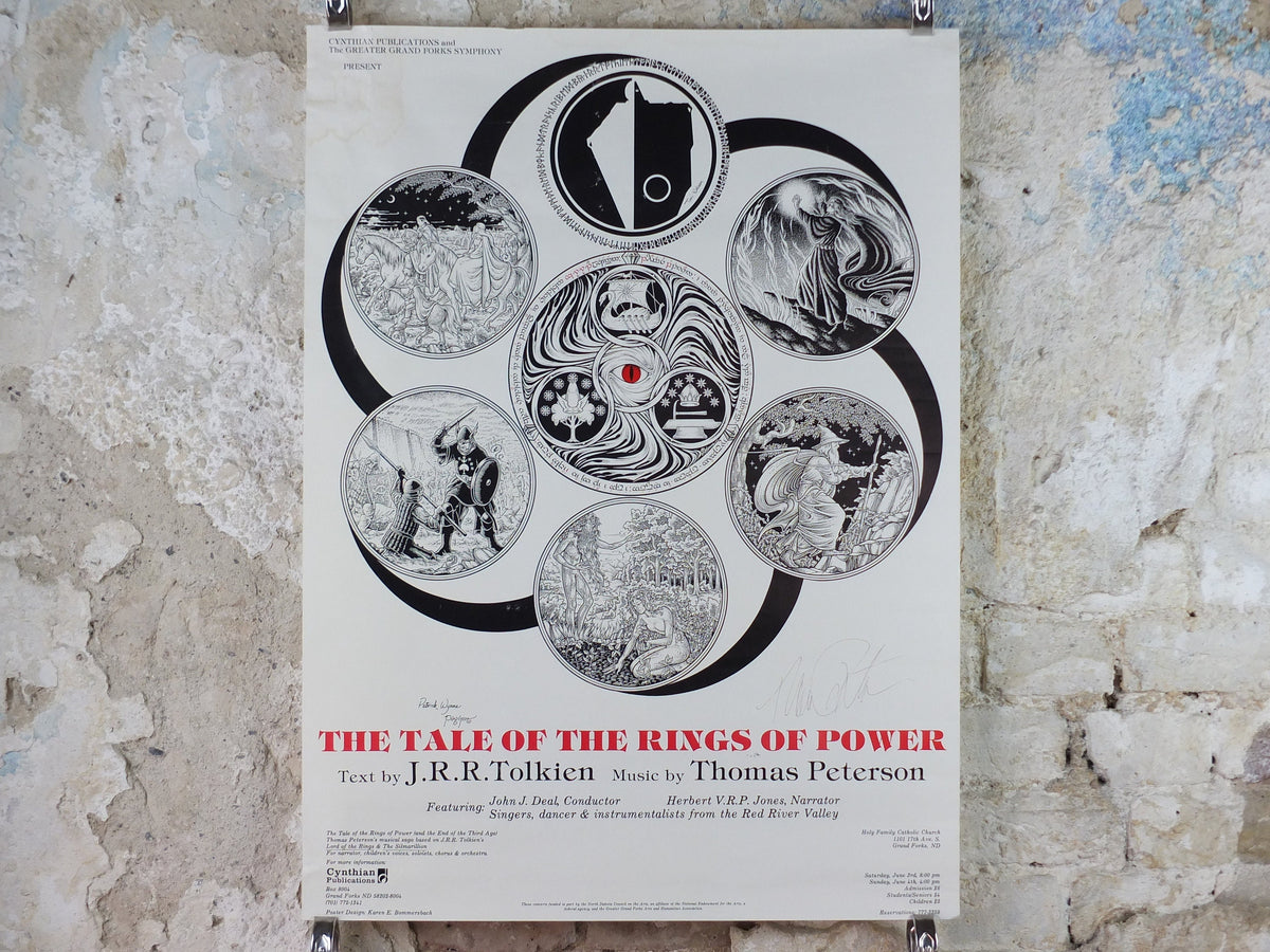 1988 Lord of the Rings Poster, The Rings of Power signed by Thomas Peterson and Patrick Wynne, J.R.R. Tolkien, wall art decor