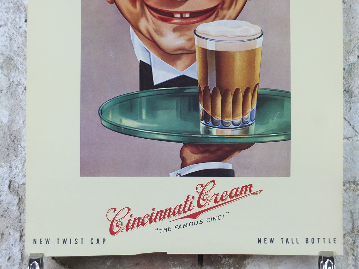 1980s Cincinatti Cream Poster, The Famous Cinci, Who wants the handsome waiter, advertising lager beer, wall art decor