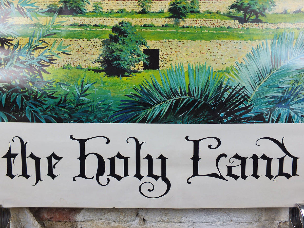 1960s The Holy Land Poster, Jerusalem, Church of All Nations in Gethsemane Garden by Conger Metcalf, Travel tourism vacation wall art decor