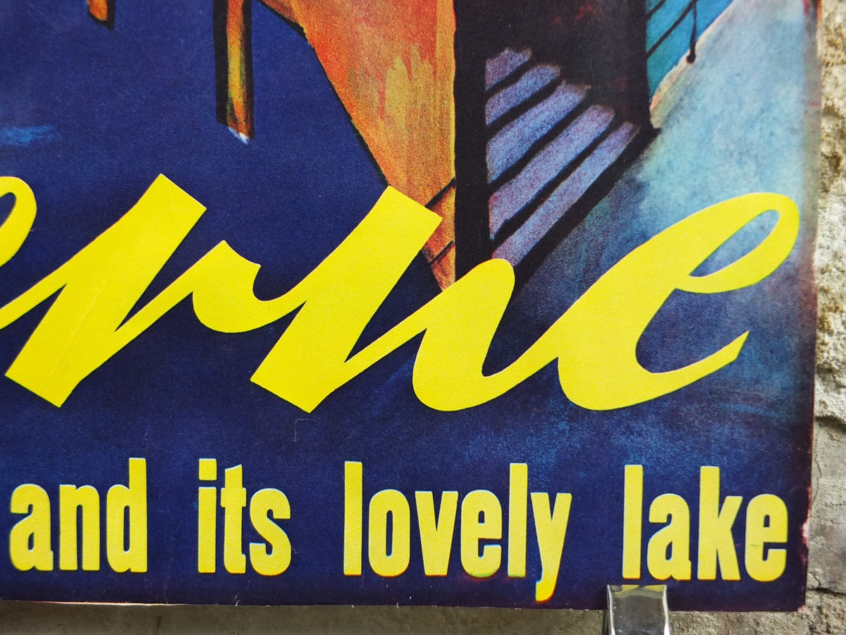 1930s Lucerne Poster, Switzerland, Lake, Kapellbrücke covered bridge, River Reuss, by Otto Landolt, Travel tourism vacation wall art decor