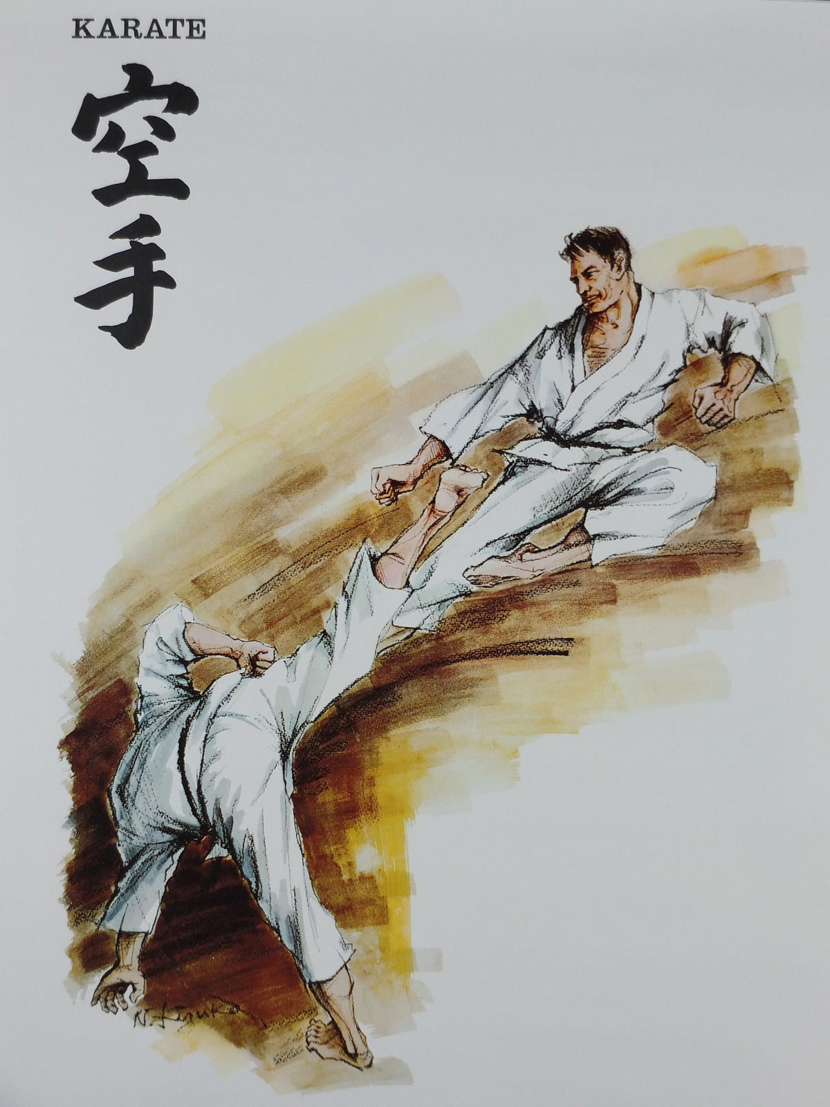 Vintage Karate Poster, Martial Arts showing a flying kick from J Milom, Manchester, Dojo sport, wall art decor 1960s
