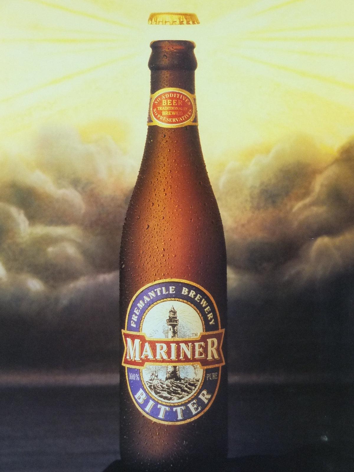 1993 Mariner Bitter Poster, Brewing up a Storm, Fremantle Brewing Co Australia, advertising lager beer, wall art decor
