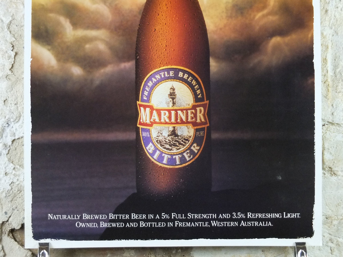 1993 Mariner Bitter Poster, Brewing up a Storm, Fremantle Brewing Co Australia, advertising lager beer, wall art decor