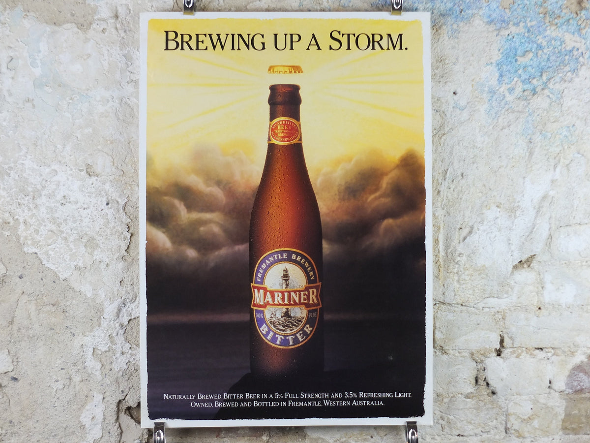 1993 Mariner Bitter Poster, Brewing up a Storm, Fremantle Brewing Co Australia, advertising lager beer, wall art decor