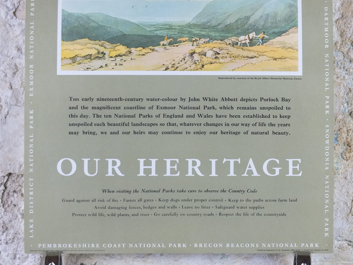 1965 Exmoor National Park Poster, John White Abbott, Porlock Bay, Travel and Tourism, walking trail, wall art decor
