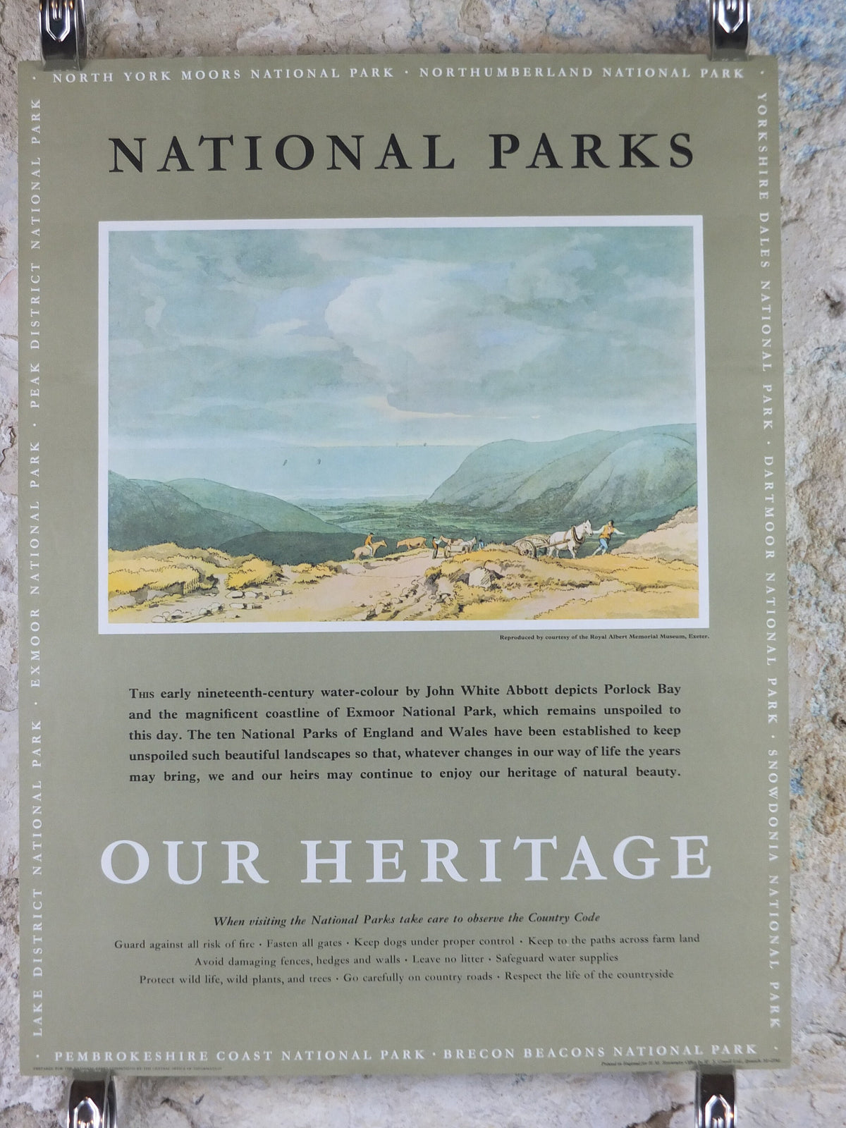 1965 Exmoor National Park Poster, John White Abbott, Porlock Bay, Travel and Tourism, walking trail, wall art decor