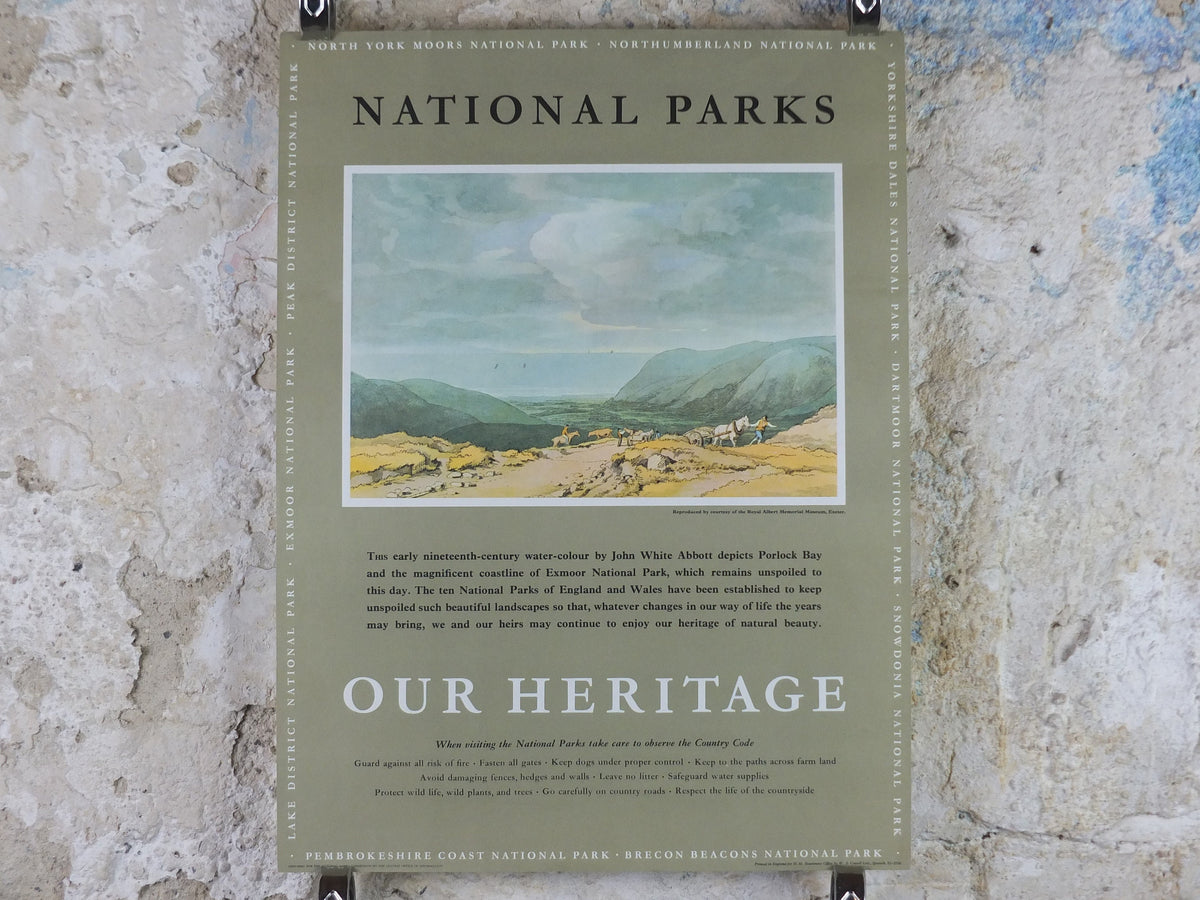 1965 Exmoor National Park Poster, John White Abbott, Porlock Bay, Travel and Tourism, walking trail, wall art decor