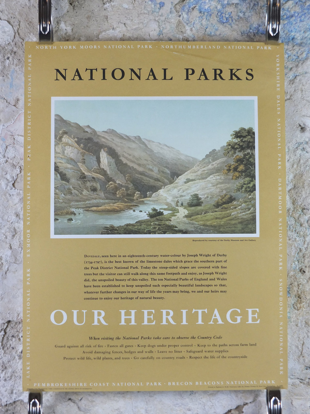 1965 Peak District National Park Poster, Joseph Wright, limestone dales, Travel and Tourism, walking trail, wall art decor