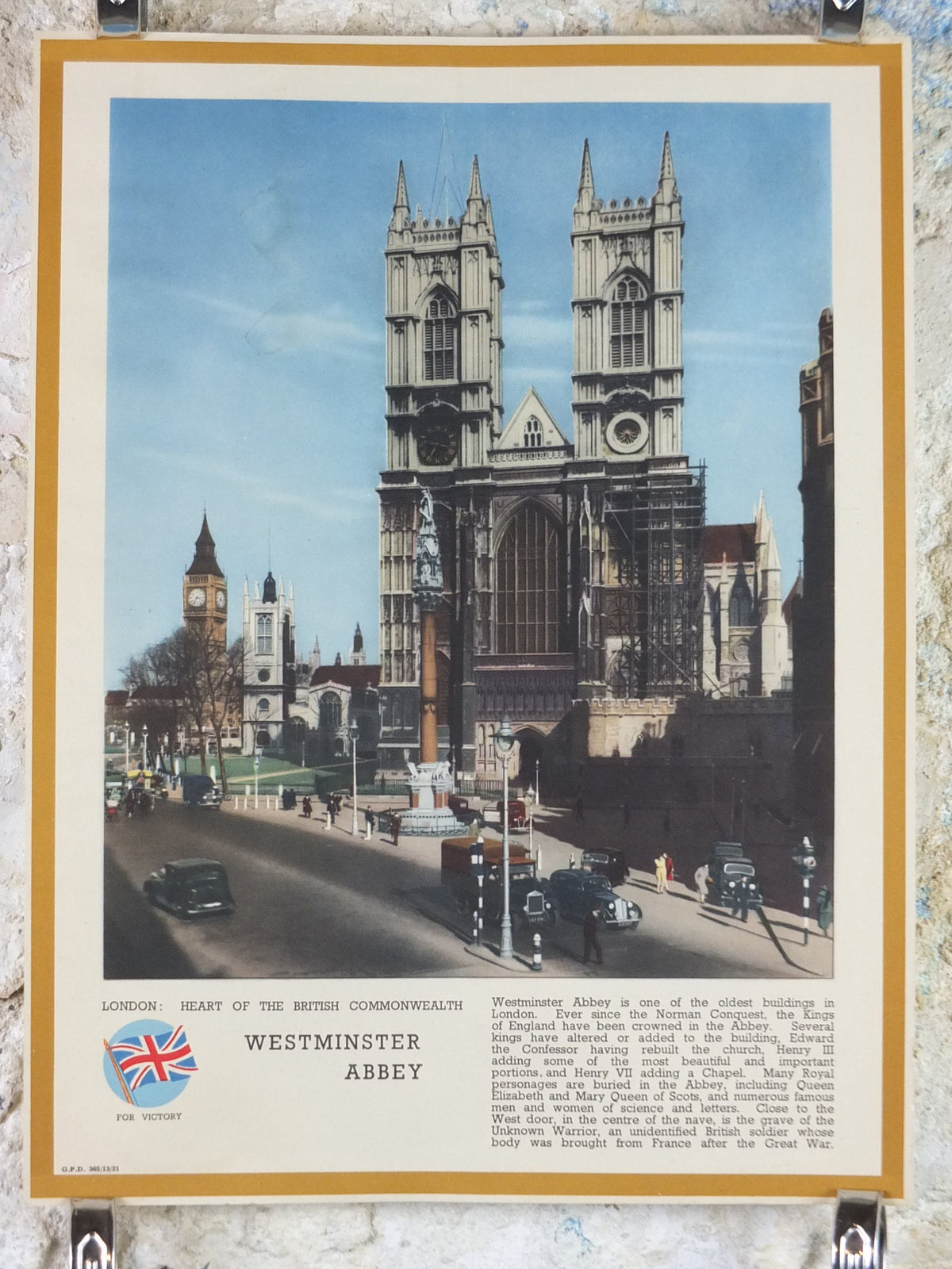 1940s Westminster Abbey Poster, World War 2, WW2, London - Heart of the British Commonwealth, original print, wall art decor