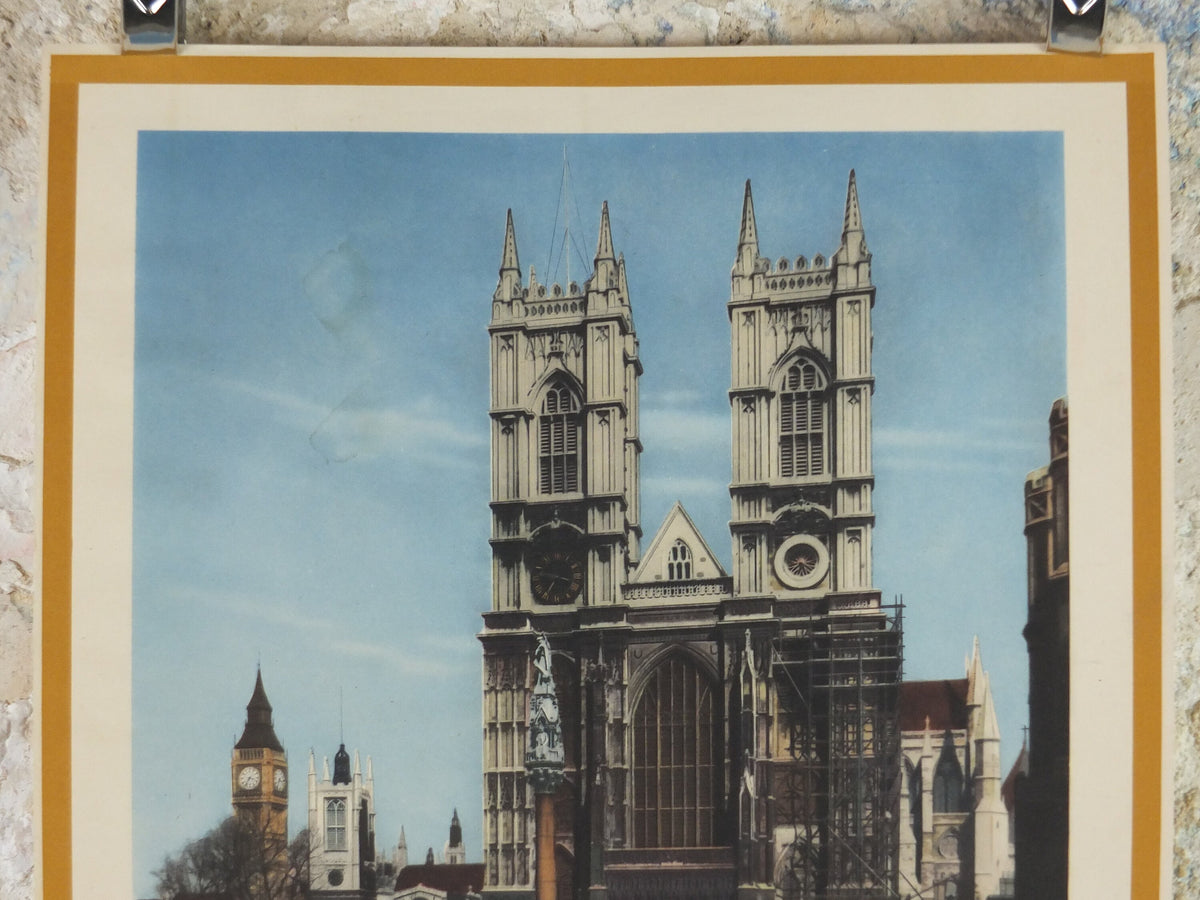 1940s Westminster Abbey Poster, World War 2, WW2, London - Heart of the British Commonwealth, original print, wall art decor