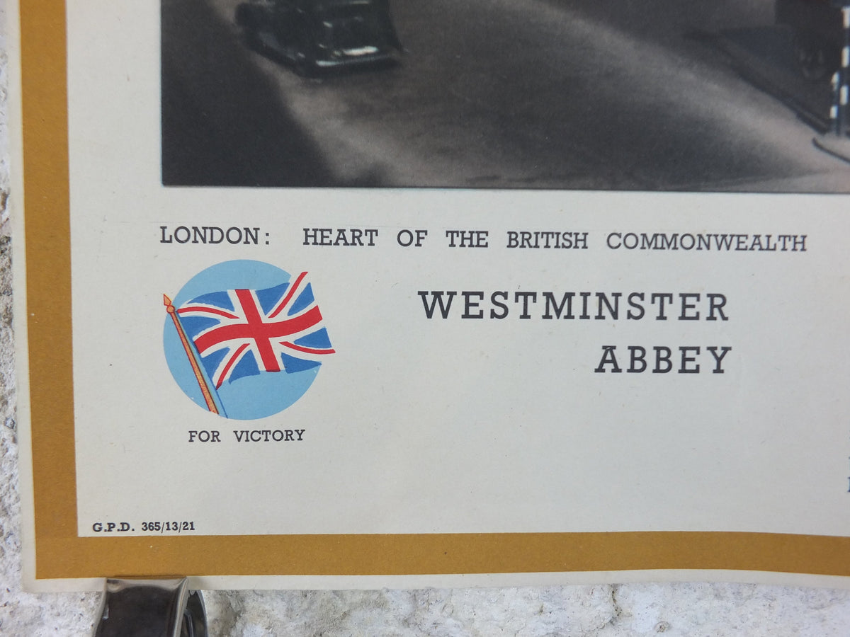 1940s Westminster Abbey Poster, World War 2, WW2, London - Heart of the British Commonwealth, original print, wall art decor