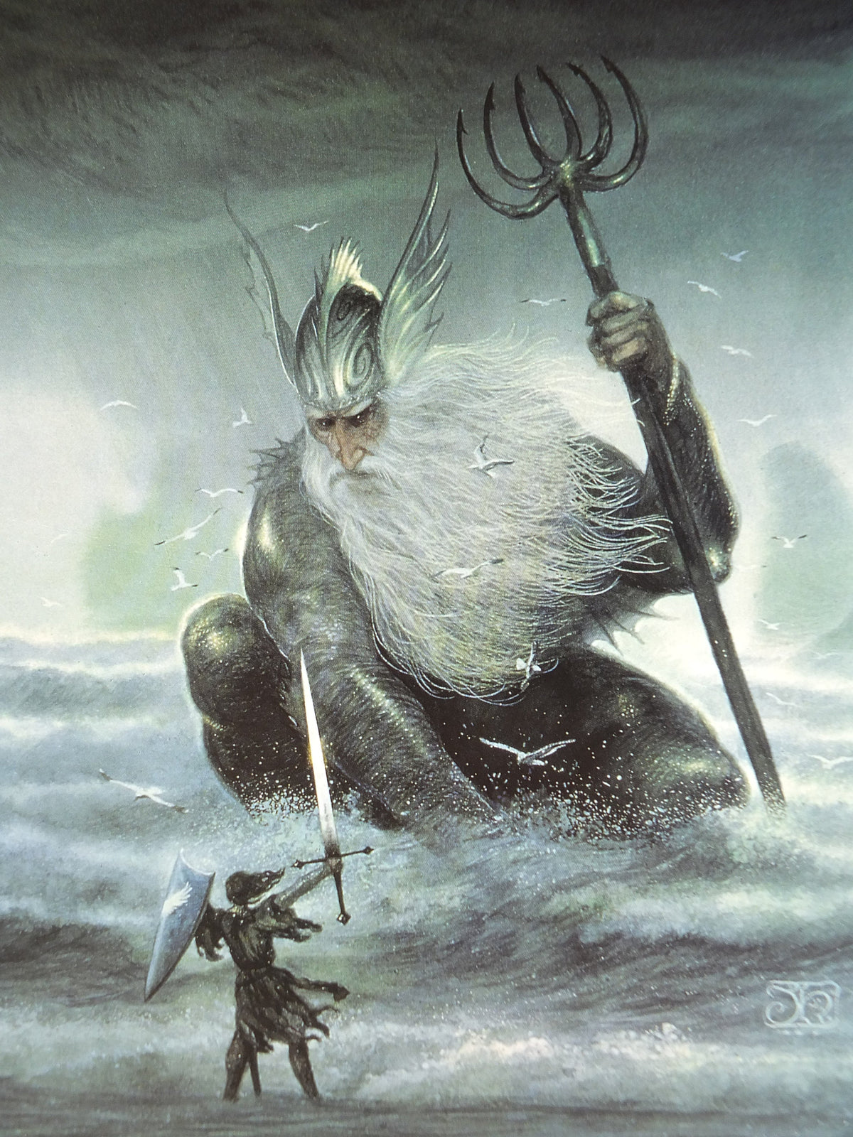 1999 Tolkien Unfinished Tales Poster, Ulmo Lord of Waters, by John Howe, Middle Earth pre Lord of the Rings, print wall art decor