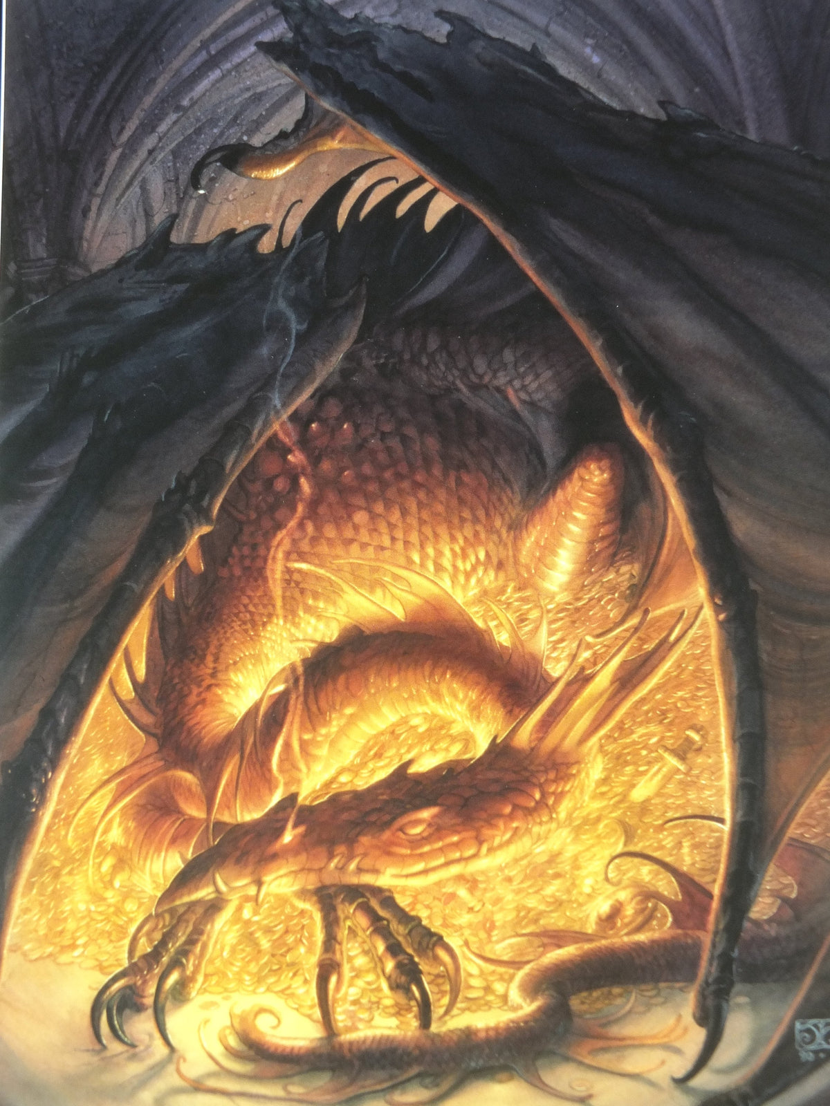 1999 Tolkien The Hobbit Poster, Smaug, by John Howe, Middle Earth, Lord of the Rings, print wall art decor