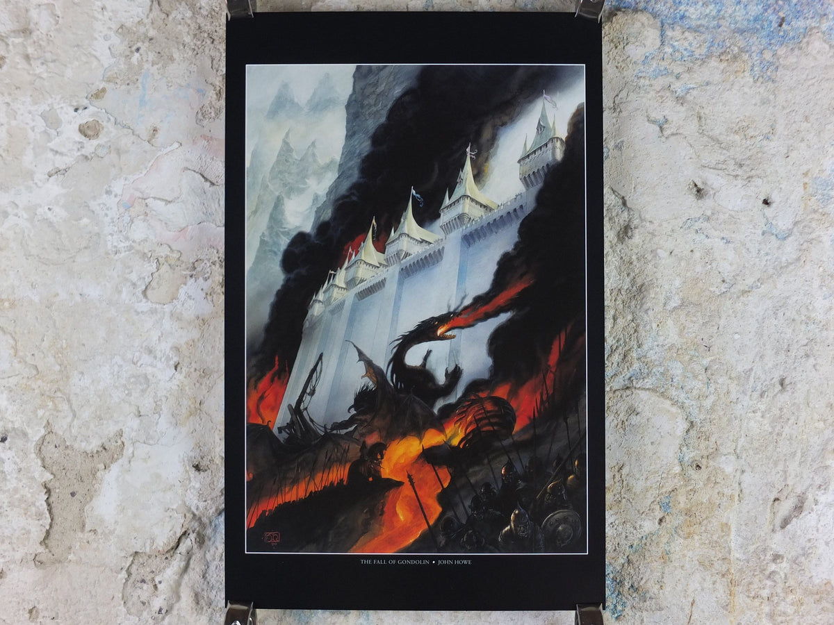 1999 Tolkien Silmarillion Poster, The Fall of Gondolin, by John Howe, Middle Earth pre Lord of the Rings, print wall art decor