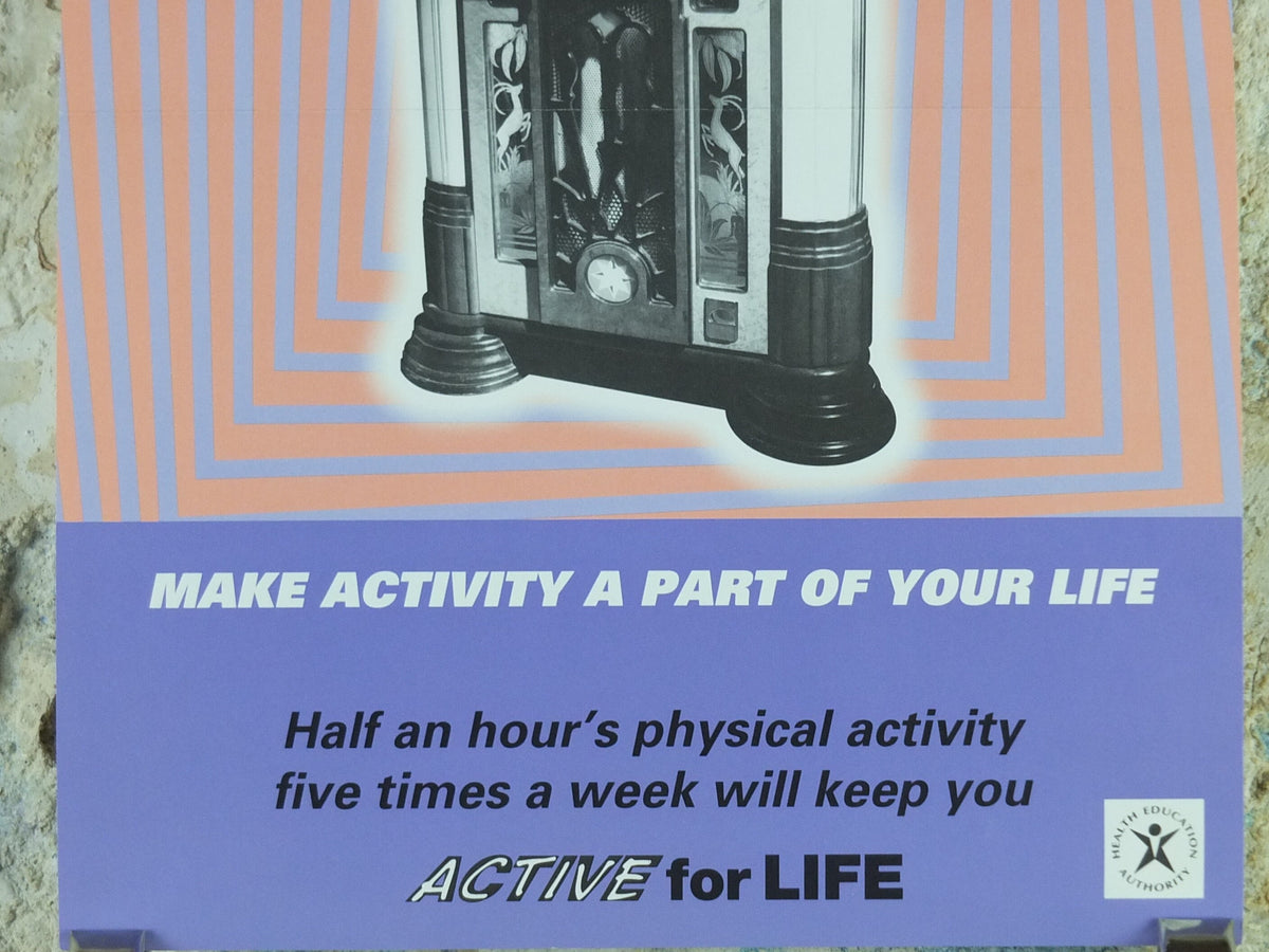1990s Dancing Jukebox Poster, Active for Life Health Education Authority for healthy lifestyle, fitness advertising print wall art decor