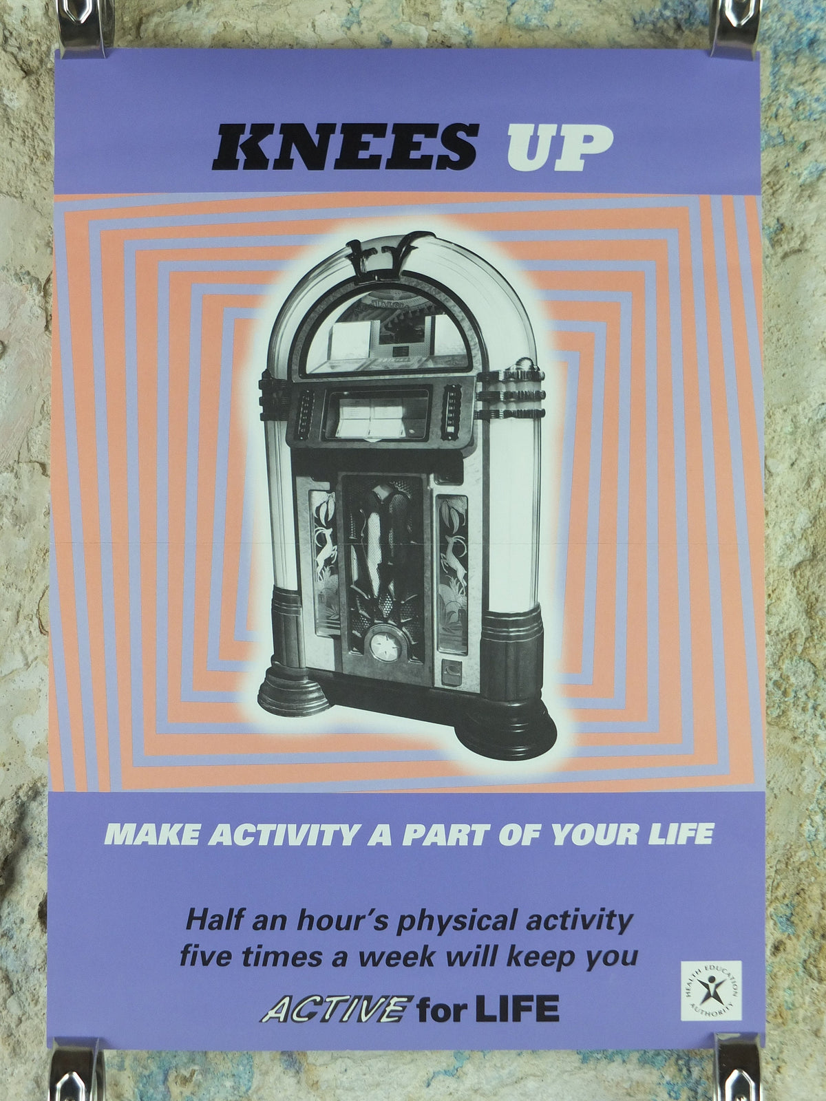 1990s Dancing Jukebox Poster, Active for Life Health Education Authority for healthy lifestyle, fitness advertising print wall art decor