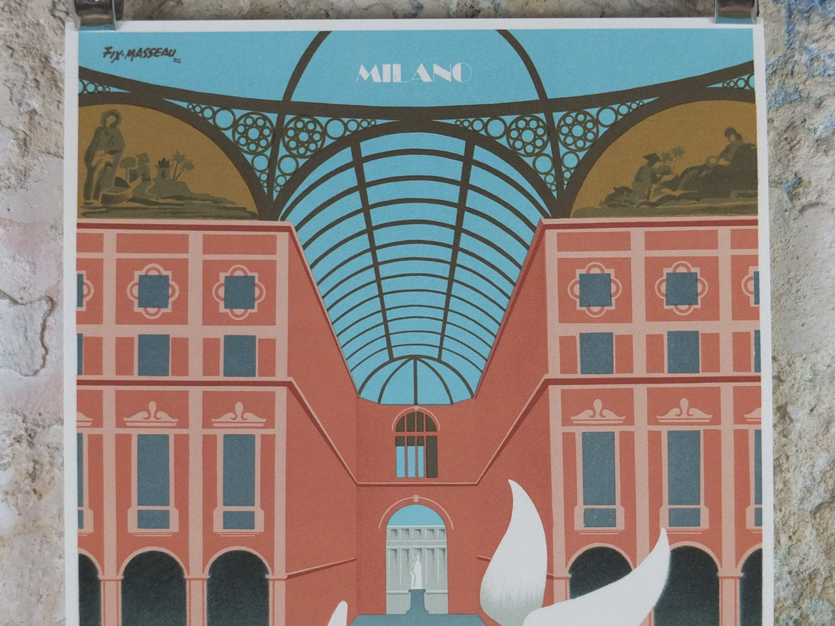 Original Venice Simplon Orient Express Poster, Milan by Fix Masseau, Doves, 1985 limited edition of 200, train, art deco, wall art decor