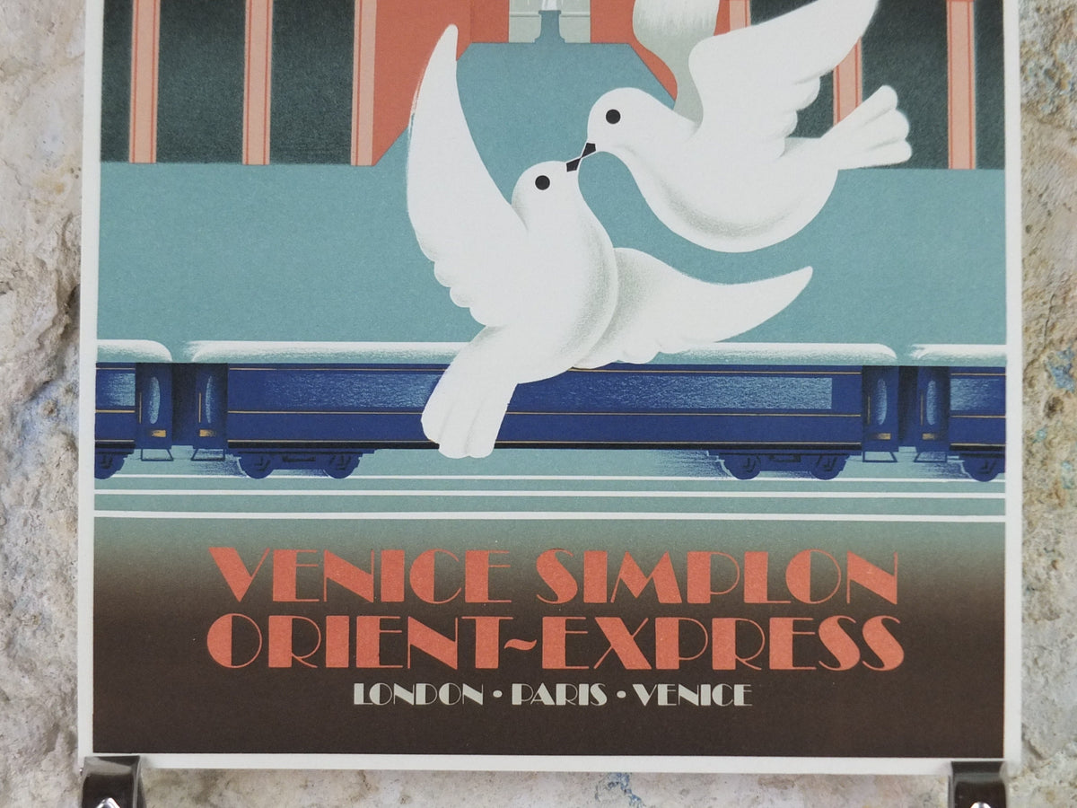 Original Venice Simplon Orient Express Poster, Milan by Fix Masseau, Doves, 1985 limited edition of 200, train, art deco, wall art decor