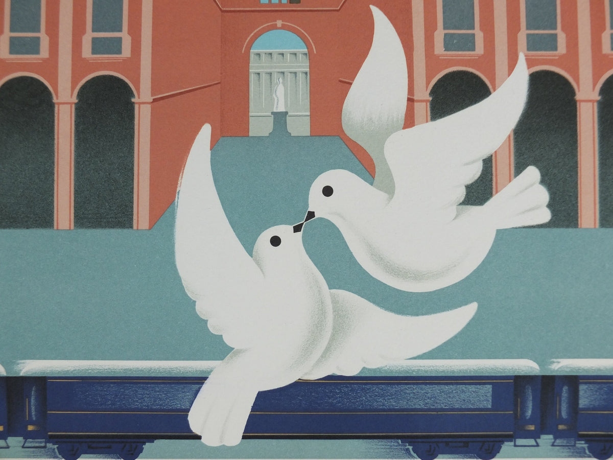 Original Venice Simplon Orient Express Poster, Milan by Fix Masseau, Doves, 1985 limited edition of 200, train, art deco, wall art decor