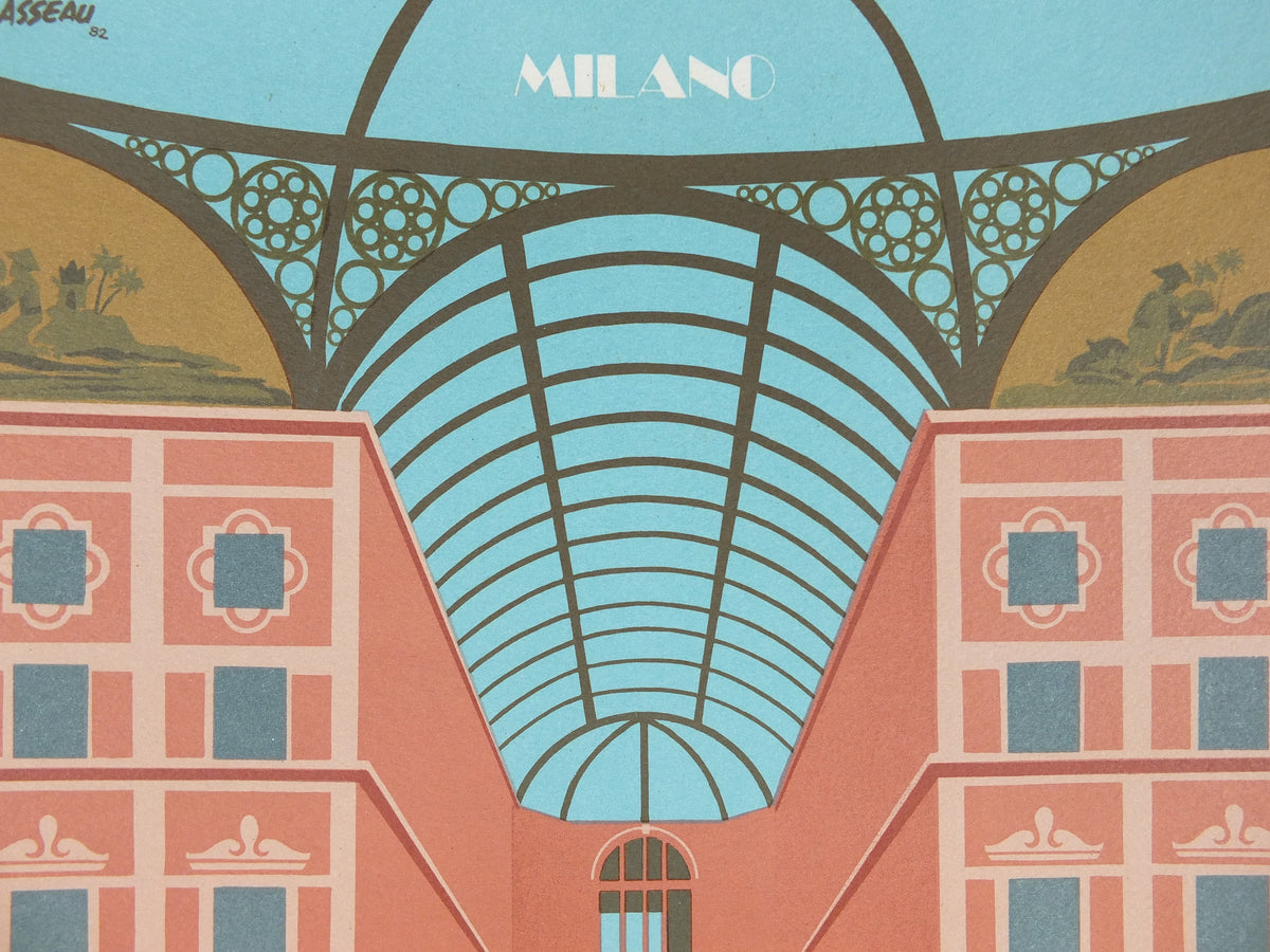 Original Venice Simplon Orient Express Poster, Milan by Fix Masseau, Doves, 1985 limited edition of 200, train, art deco, wall art decor