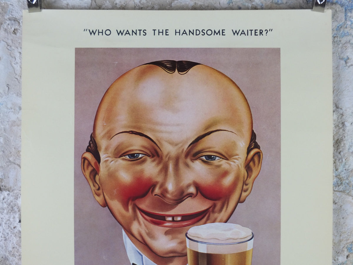 1980s Cincinatti Cream Poster, The Famous Cinci, Who wants the handsome waiter, advertising lager beer, wall art decor