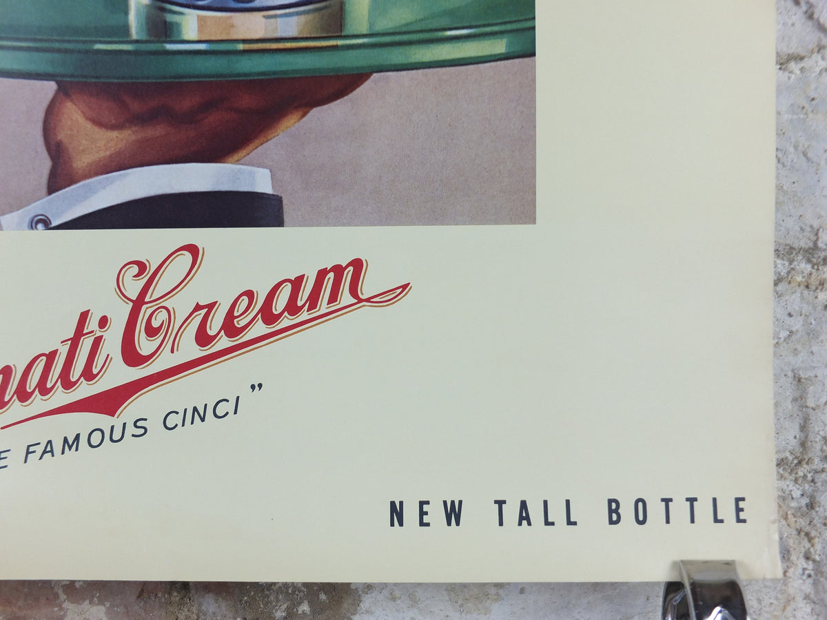1980s Cincinatti Cream Poster, The Famous Cinci, Who wants the handsome waiter, advertising lager beer, wall art decor