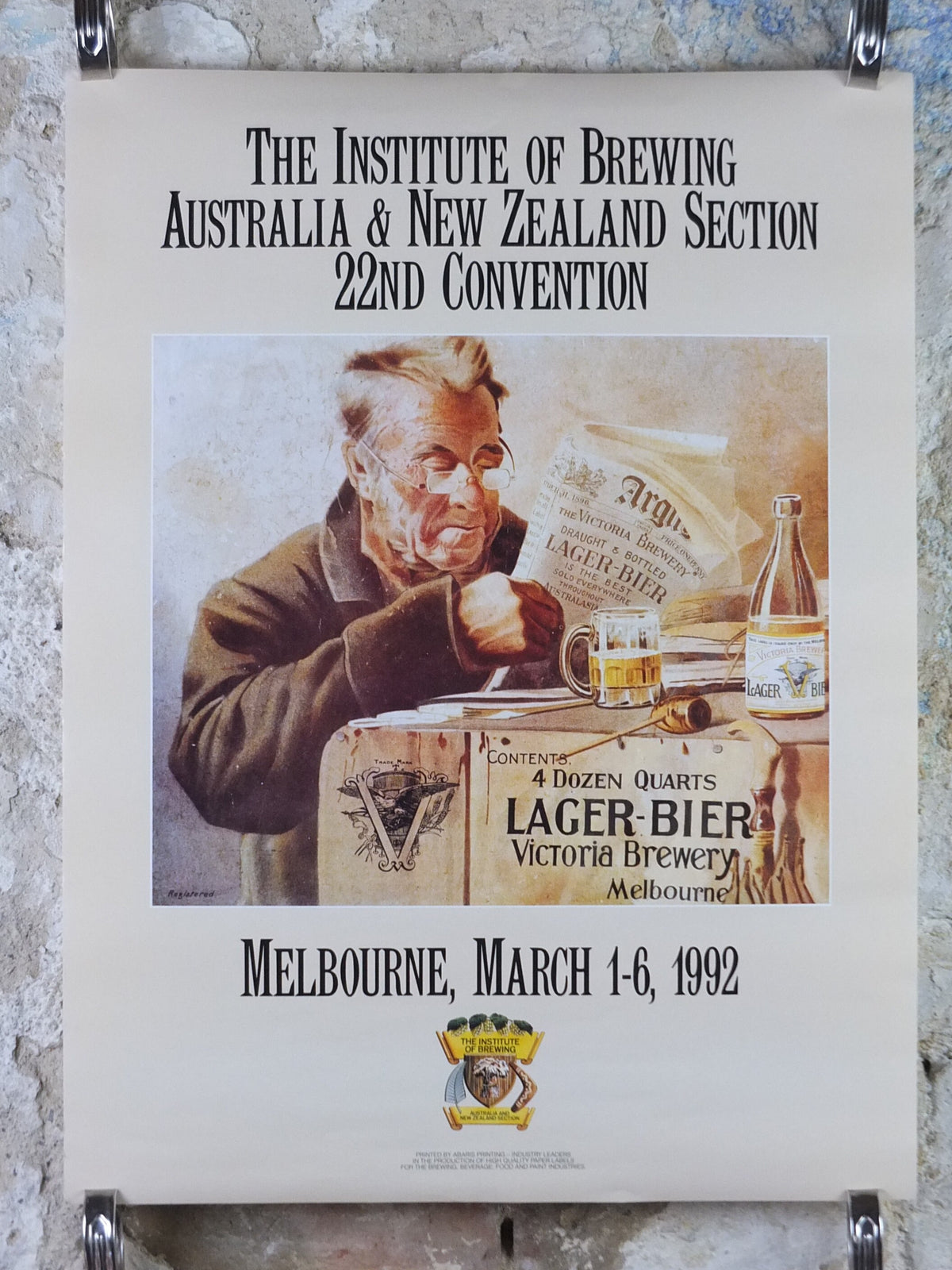1992 Institute of Brewing Australia and New Zealand Poster, 22nd Convention Section, Melbourne, advertising lager beer, wall art decor