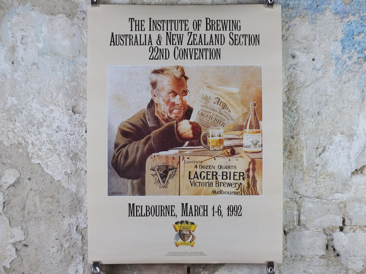 1992 Institute of Brewing Australia and New Zealand Poster, 22nd Convention Section, Melbourne, advertising lager beer, wall art decor