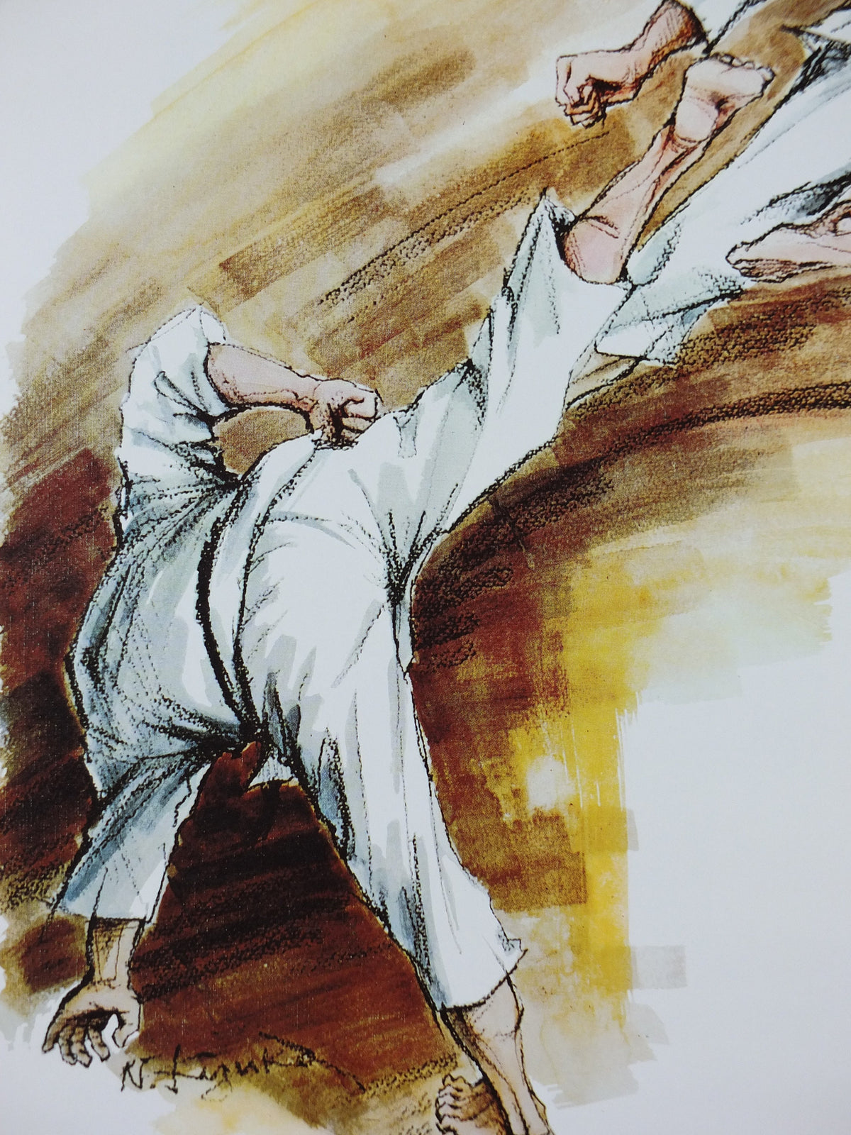 Vintage Karate Poster, Martial Arts showing a flying kick from J Milom, Manchester, Dojo sport, wall art decor 1960s