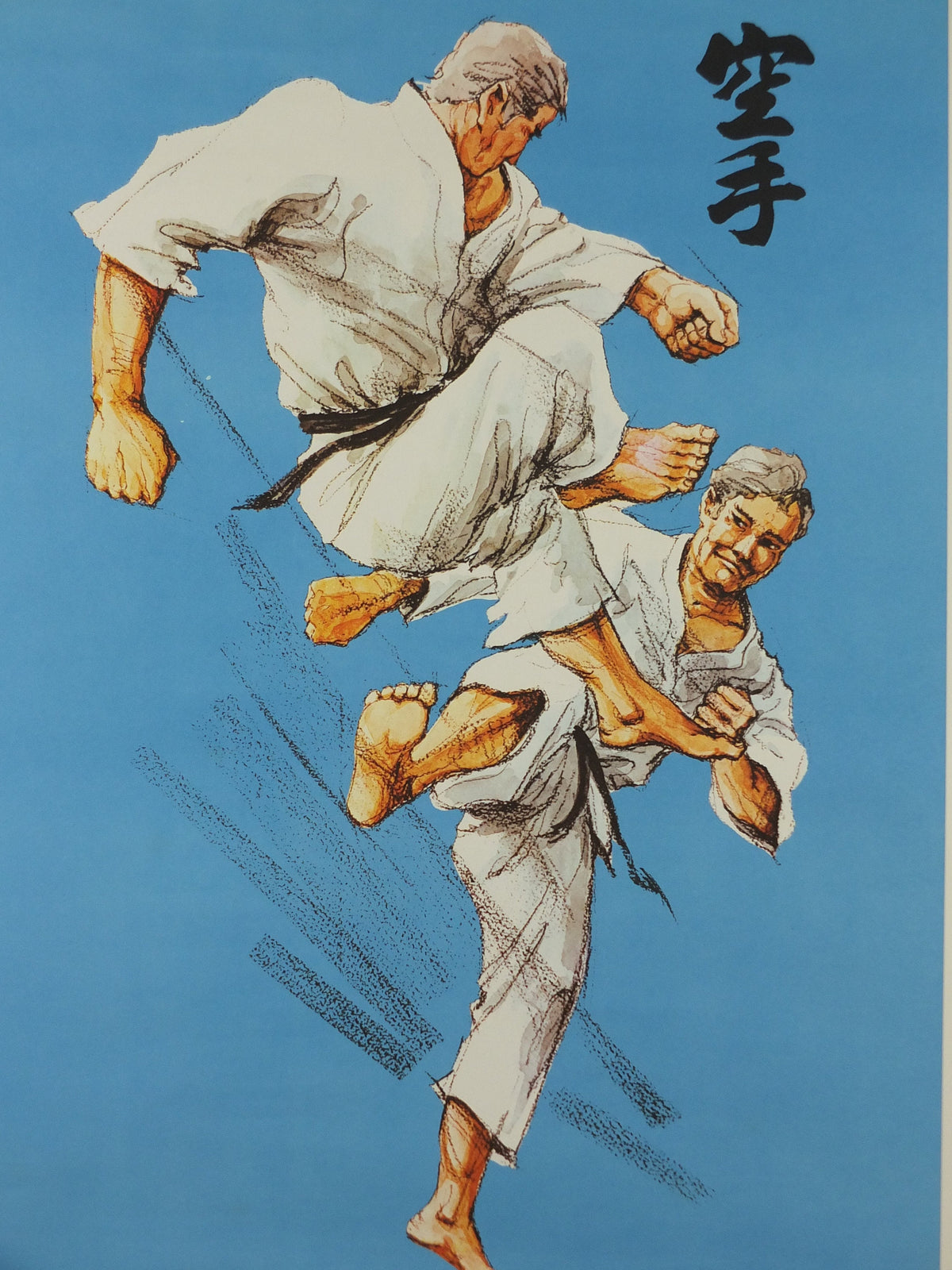 Vintage Karate Poster, Martial Arts showing a flying kick from J Milom, Manchester, Dojo sport, wall art decor 1960s