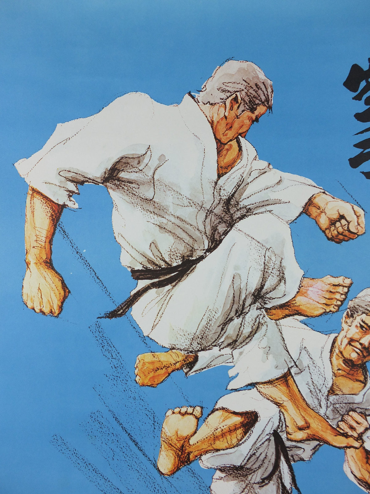 Vintage Karate Poster, Martial Arts showing a flying kick from J Milom, Manchester, Dojo sport, wall art decor 1960s