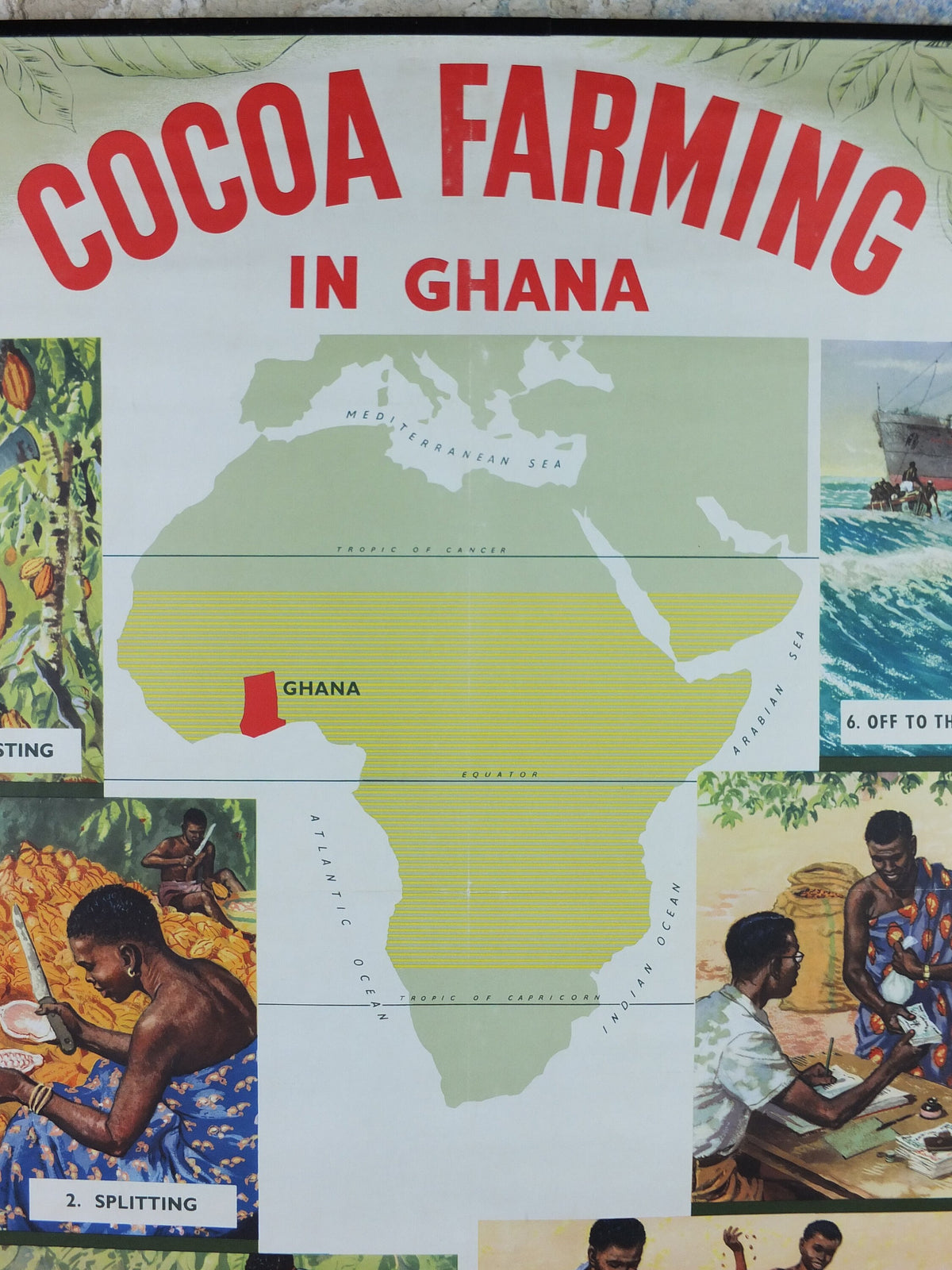 Original 1960s Cocoa Farming in Ghana Poster, Cadbury Chocolate, Cadburys Advertising, wall art retro decor