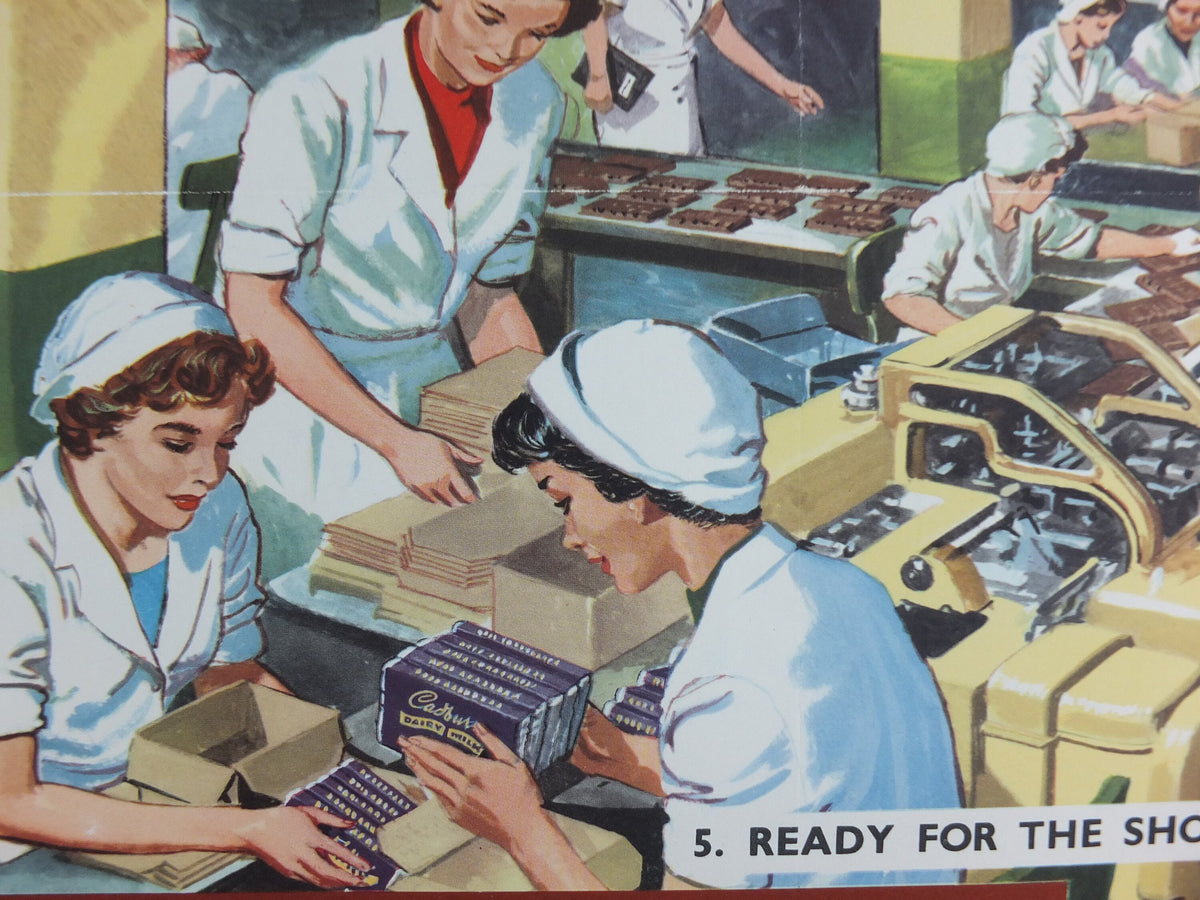 Original 1960s Cadbury Chocolate Poster, Chocolate making in Bournville, Cadburys Advertising, wall art retro decor